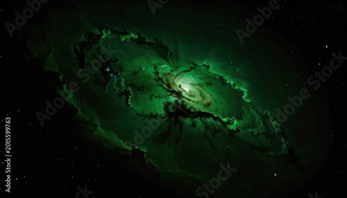 Vibrant Green Nebula Swirls in Deep Space.
