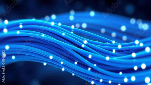 Digital Connectivity: An abstract rendering of interconnected cables pulses with ethereal light. Illustrating the invisible network of data.