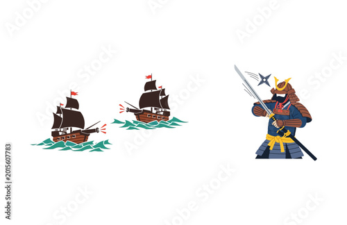 Tableau sur toile Vibrant vector art depicting a formidable samurai warrior confronting historical