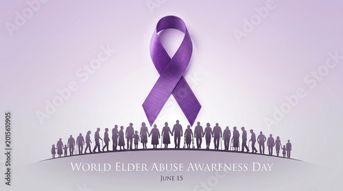 Tableau sur toile World elder abuse awareness day concept with a purple ribbon and a silhouette of