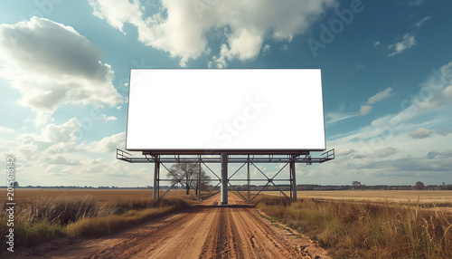 Blank white billboard for advertisement in the front of construction site against the residential buildings 
