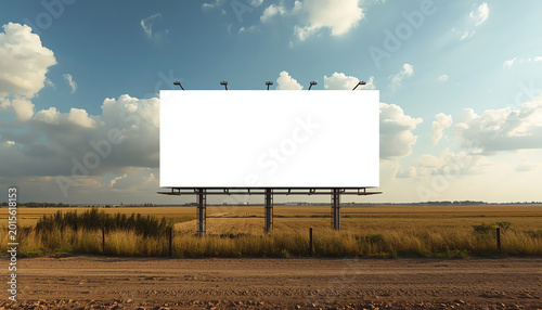 Blank white billboard for advertisement in the front of construction site against the residential buildings 