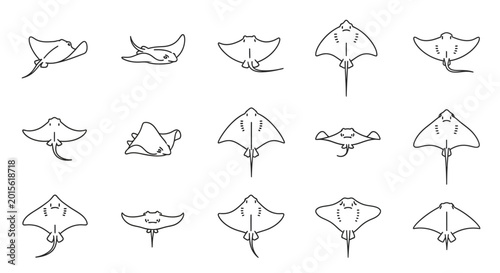 Photos Abstract illustration of diverse stingray outlines on a white background