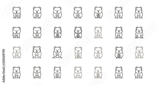 Photography Outlined koala bear icons set in various poses on white background