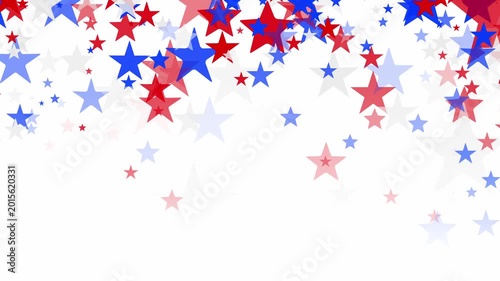 Stars like confetti in Independence Day colors red, white, and blue. American backgrounds star shape particles for USA celebrations 4th of July, Memorial Day, Veteran's Day, or patriotic US holidays