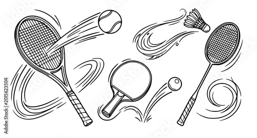 Cuadro en lienzo Dynamic line art collection of tennis badminton and ping pong sports equipment v