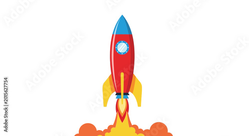 Cartoon Rocket Launching Into Space with Fire and Smoke