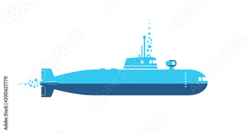 Quadro su tela Blue Submarine Undersea Exploration Vector Art