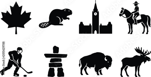 Photography Canada National Heritage Silhouette Set – Parliament Hill, RCMP Mountie, Hockey