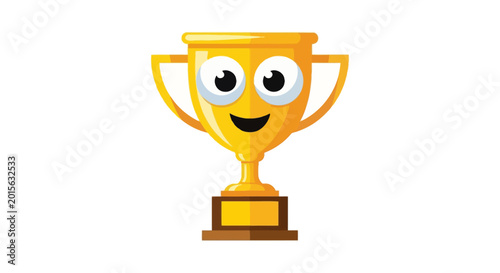 Smiling Golden Trophy Cartoon Character with Happy Face.