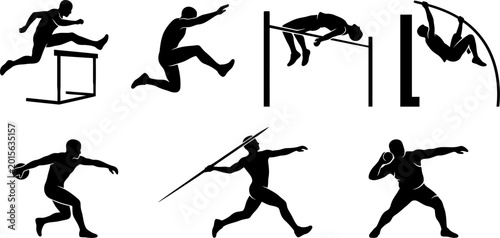 Collection of track and field athletics silhouettes vector illustration