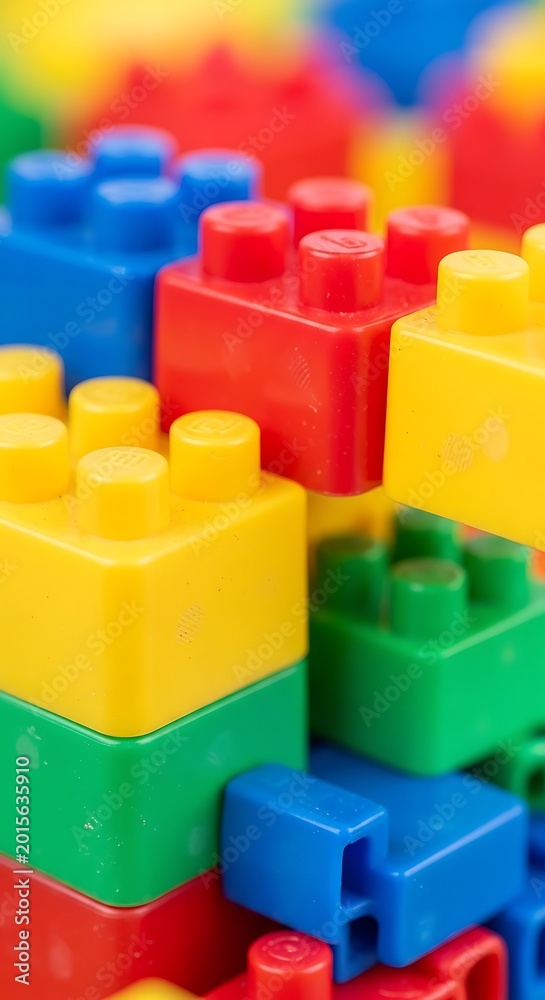 Fototapeta premium Colorful plastic building blocks closeup.