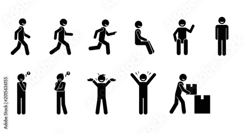 Foto Dynamic Stick Figure Poses: A diverse collection of stick figures, each captured in unique poses expressing a spectrum of actions, emotions, and activities, offering a versatile visual language