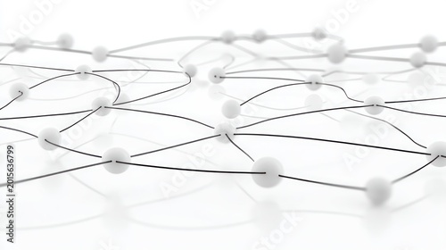 Abstract network of spheres and lines on white background