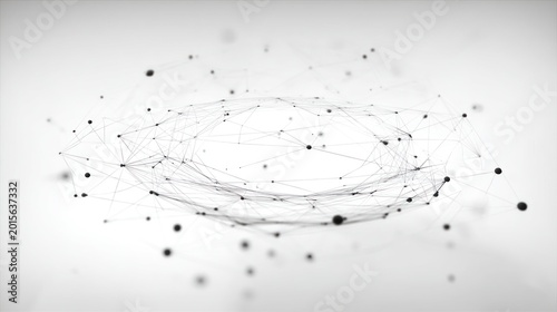 Abstract digital network with interconnected dots and lines against a light background