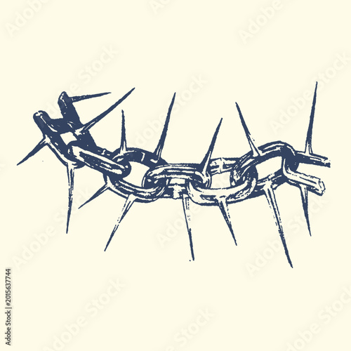 Фотография Sharp chain with thorns spikes suffering hardship difficulty struggle challenge