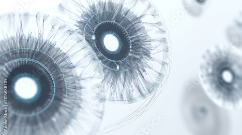 Abstract futuristic design with transparent circular shapes and glowing elements