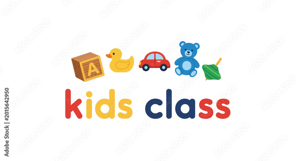 Fototapeta premium Kids Class Logo with Educational Toys and Colorful Text.