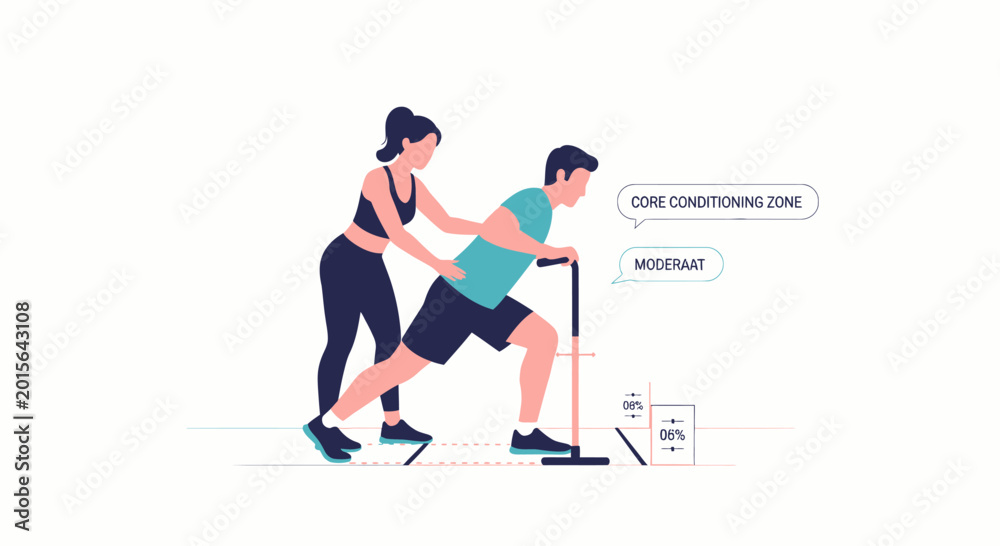 Fototapeta premium Personal Trainer Guides Man Through Core Conditioning Exercise with Resistance Equipment
