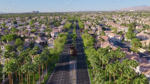 Las Vegas Aerial View of Palm Tree Lined Residential Boulevard