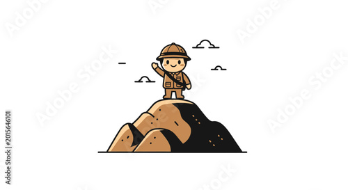 Slika na platnu Cartoon character on a mountain peak.