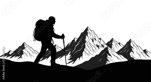 Tableau sur toile Hiker with backpack and trekking poles.