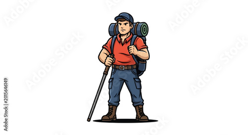 Canvastavla Man with backpack and hiking pole.