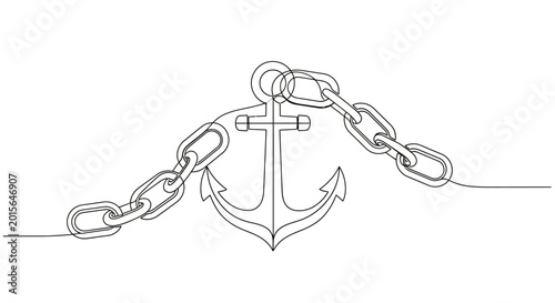 Bild auf Leinwand Minimalist Anchor and Chain Line Art Drawing, Nautical Symbol, Continuous Line S