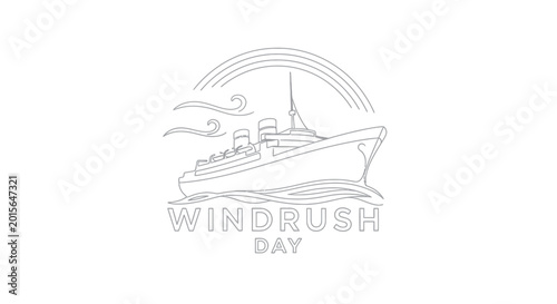 Canvastavla Windrush Day illustration: vintage ship sailing on waves under rainbow and wind