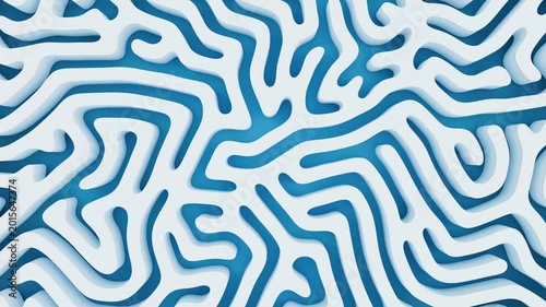 Abstract white turing pattern animation moving over blue background in organic motion.