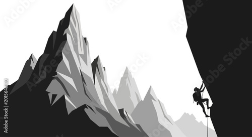 Foto Determined climber ascending a steep rock face.