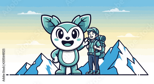 Canvas-taulu Cute cartoon character and hiker standing together.