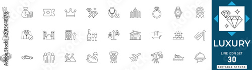 Fotografie luxury icon set featuring premium, elegant, fashion, crown, jewelry, hotel, branding, and sophisticated symbols
