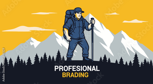 Photos Professional Hiker with Backpack and Trekking Pole.