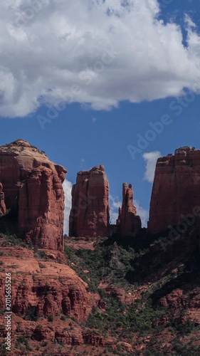 Happy Summer Clouds over Cathedral Rock in Sedona Arizona Vertical Video