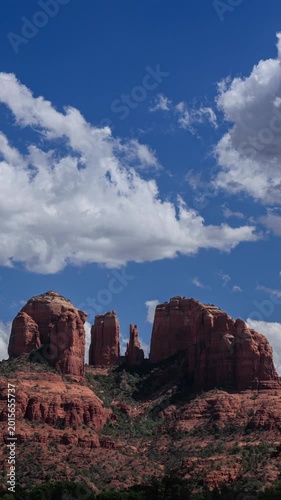 Happy Summer Clouds over Cathedral Rock in Sedona Arizona Vertical Video