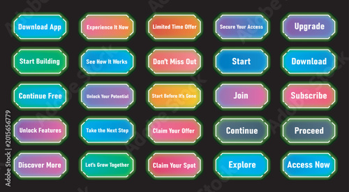 Fotografija Colorful retro styled ui button collection Vector, illustration