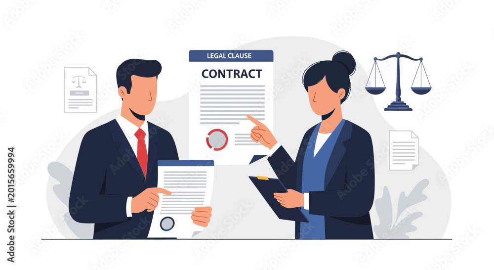 Fototapeta premium Contract Signing Business People Agreeing Deal Legal Agreement Scales of Justice