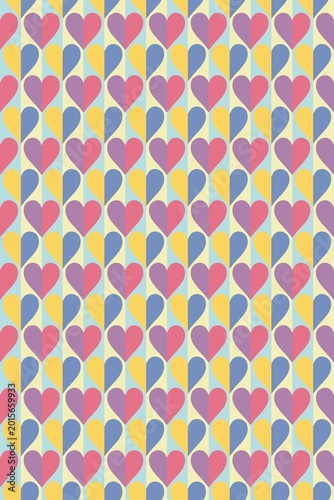 Abstract art, heart shapes, use of multicolored hearts arranged to create images, patterns, multicolored backgrounds, printed patterns, art, cover, wallpaper printing, design.