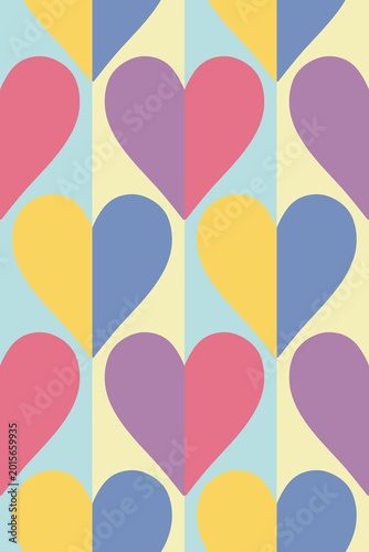 Abstract art, heart shapes, use of multicolored hearts arranged to create images, patterns, multicolored backgrounds, printed patterns, art, cover, wallpaper printing, design.