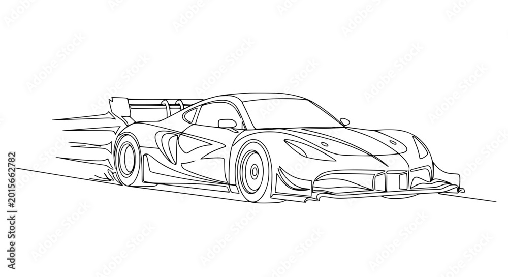 Obraz premium Speeding Race Car Drawing, Dynamic Motion Blur, Automotive Art, Vector Illustration