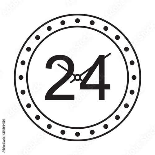 Canvas Print Line Vector Icon of 24 Hour Service Clock Symbol Illustrating Nonstop Support Da