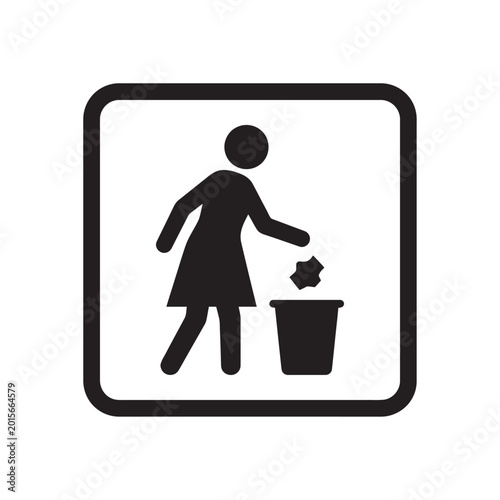 Foto Female Figure Silhouette Dropping Rubbish Into Garbage Can Signage Vector for Wo