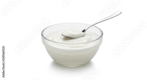 Creamy Yogurt in Glass Bowl with Spoon