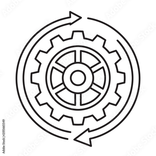 Konstfotografi Minimal Outline Vector Icon of a Spoked Cogwheel and Circular Arrows Illustratin