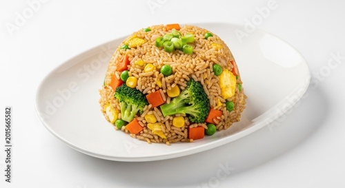 Delicious Vegetable Fried Rice Served on a White Plate