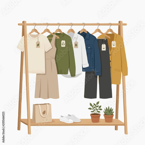 Sustainable Fashion Clothing Rack with Eco Friendly Tags and Plants