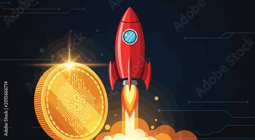 Quadro su tela Rocket Ship Launching into Space.