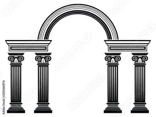 Canvas Print Ancient fantasy arch with columns stencil style fifth variant vector illustratio