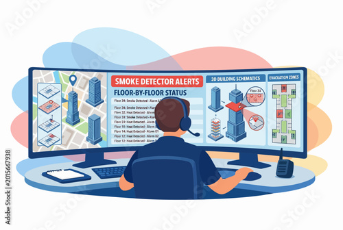 Tableau sur toile Emergency Dispatcher Monitoring Building Smoke Detector Alerts